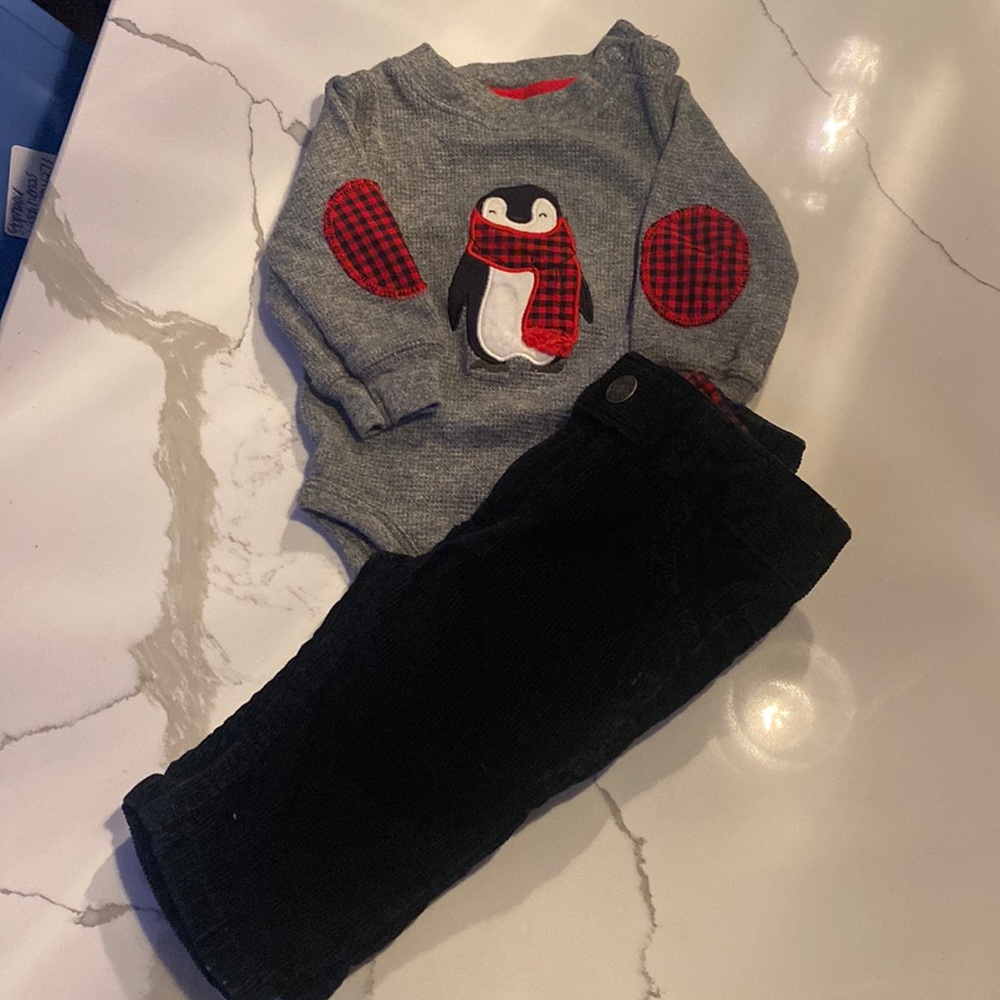 Long sleeve thermal and corduroy two piece set